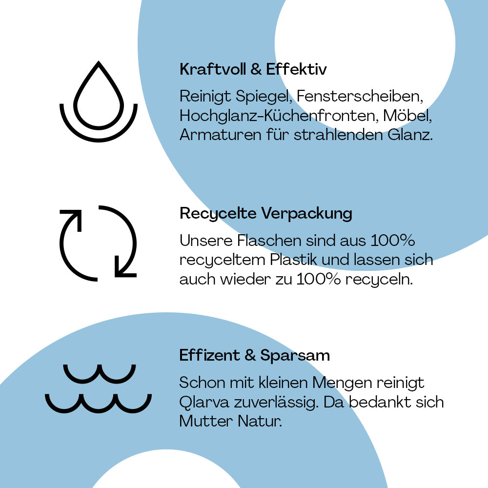 QLARVA Glasreiniger – Streifenfrei für glänzende Glasflächen