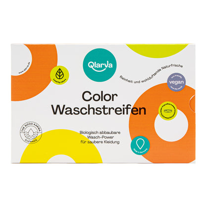 QLARVA Waschstreifen – 60 Stk. für Bunte Wäsche, plastikfrei & vegan