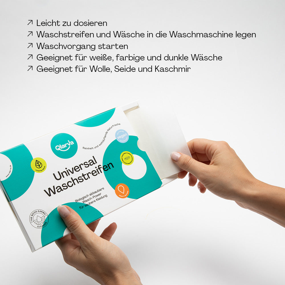 QLARVA Waschstreifen – 60 Stk. für verschiedene Wäsche, plastikfrei & vegan